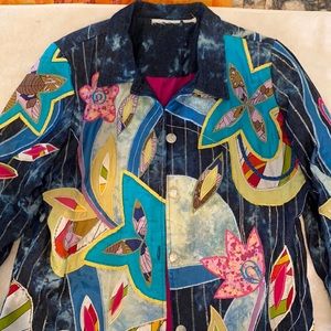 Fun bold print lightweight denim like jacket XL. PINK LINING back pic shown